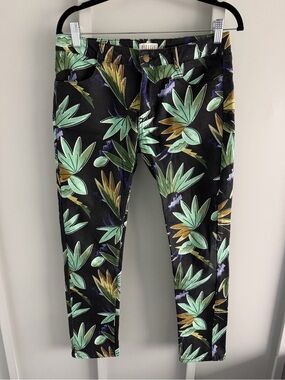 Claudie Pierlot Paris Pamela Tropical Print Skinny Jeans size 27 Black Green